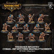 trencher infantry cygnar unit with three weapon attachments